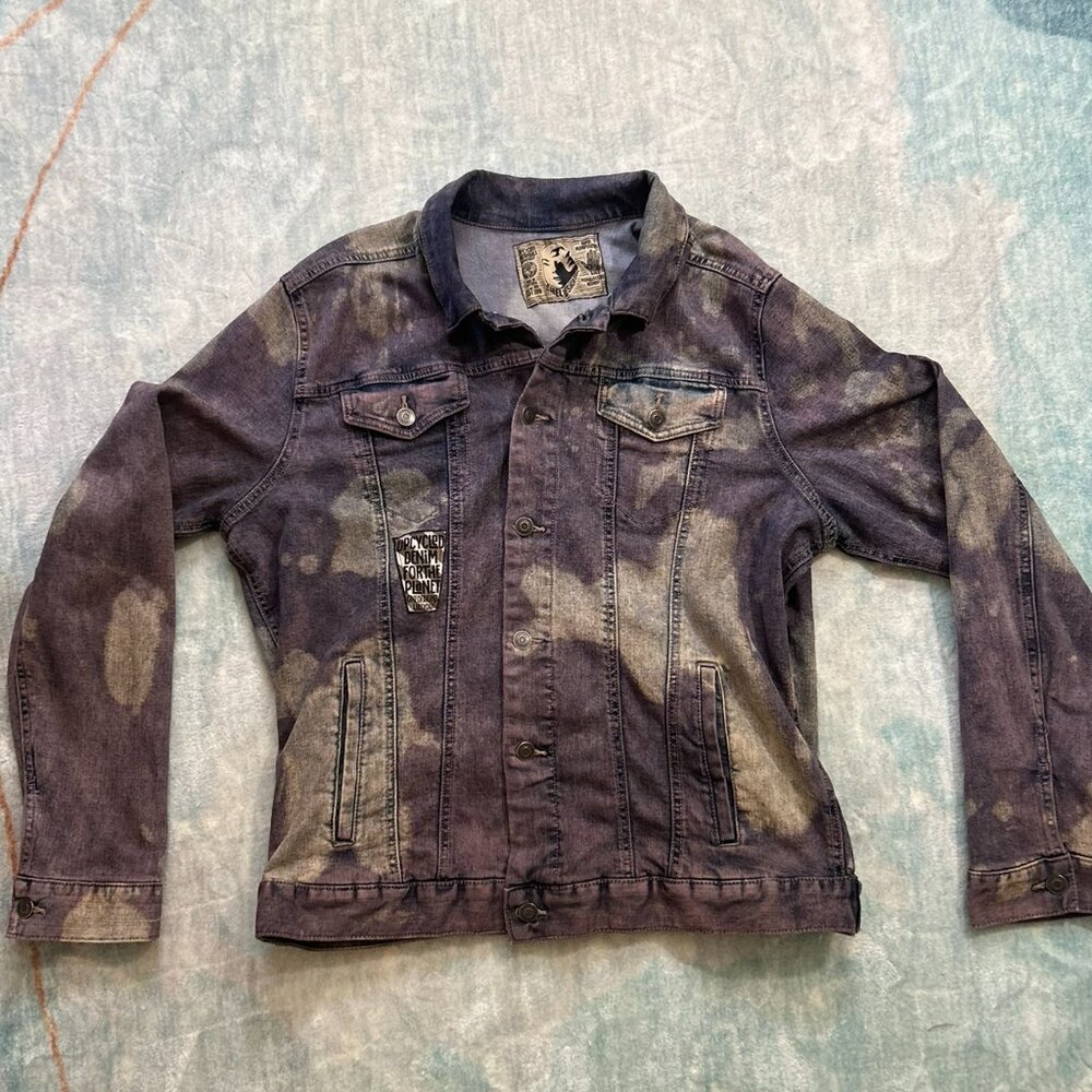 SHELBE SHOP Acid Wash Denim Jacket | Unisex Purple Blue Jean Coat 42-44 Large